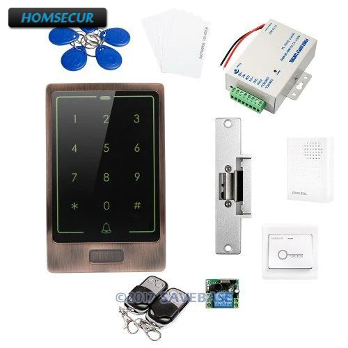 

HOMSECUR Red Bronze Door Lock 125Khz Waterproof RFID Access Control Kit + NC Strike Lock For Outdoor and Indoor Usage