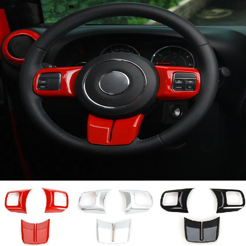 

3Pcs/set Interior Car Steering Wheel Cover Trim Sticker Styling Fit For Jeep Patriot Compass Wrangler 2011-2015 ABS