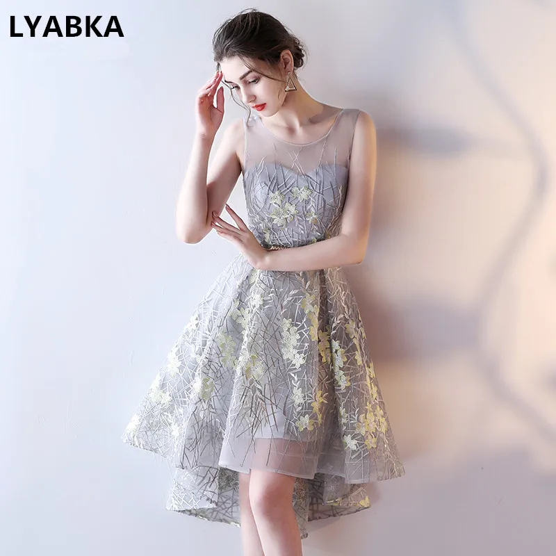 

Prom Dresses Vestido Festa Elegant Short Prom Dress Real Picture Custom Made Cheap Scoop Neck Appliques A-line Prom Dresses 2019