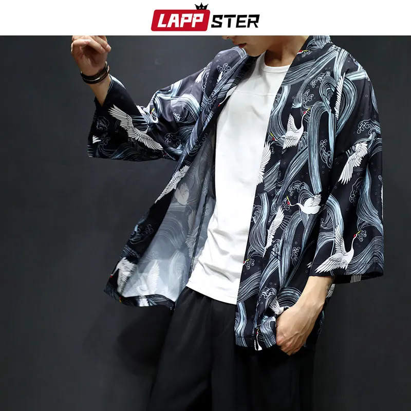 LAPPSTER Men Streetwear Kimono Jacket 2019 Mens Funny Print Colorful Japanese Kimono Coat Male Loose Summer Cardigan Plus Size LAPPSTER Men Streetwear Kimono Jacket 2019 Mens Funny Print Colorful Japanese Kimono Coat Male Loose Summer Cardigan Plus Size