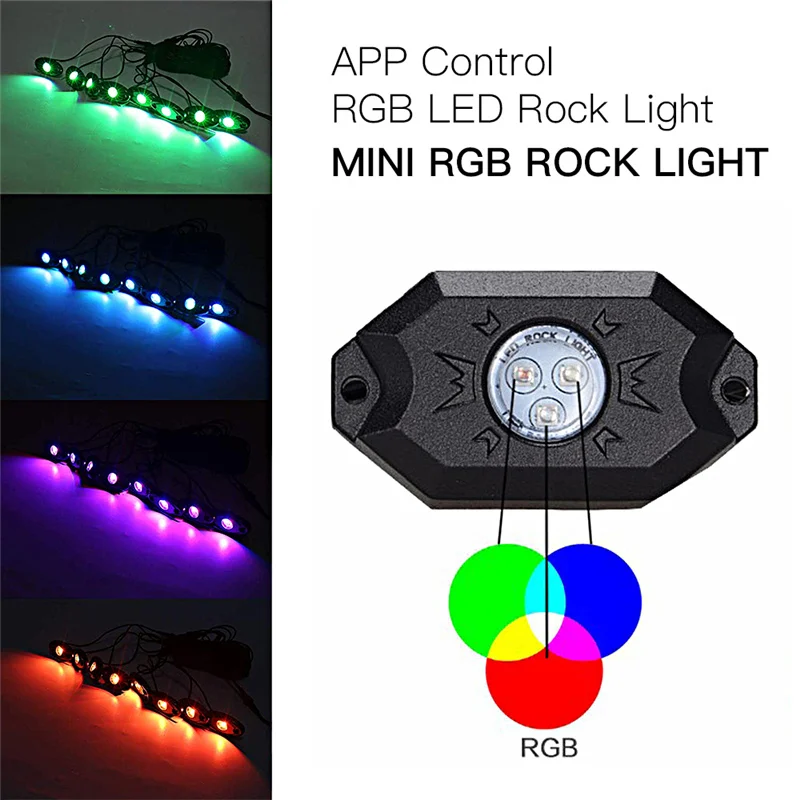  4Pods RGB LED Rock Light Lamp Kit SMART PHONE Bluetooth APP Controll Fit Cruise Motorcycle Snowmobi - 32996844381