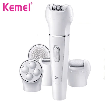 

KEMEI5 in 1 Facial Hair Removal Epilator Cordless Electric Shaver Facial Cleaning Brush Pedicure Hard Skin Remover Body Massage