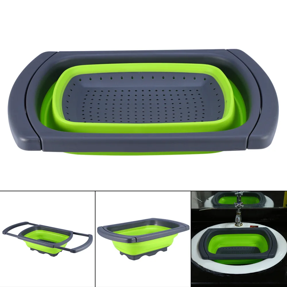 Kitchen Collapsible Silicone Colander Strainer Expands to 24 Over the Sink Basket Cooking Water Drainage