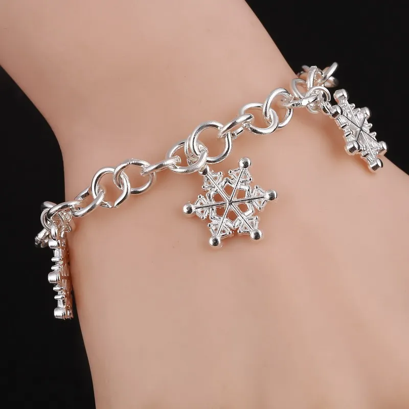 

2016 Famous Jewelry Silver Snowflake Charm Bracelets&Bangles Link Chain Bracelets For Women Pulsera