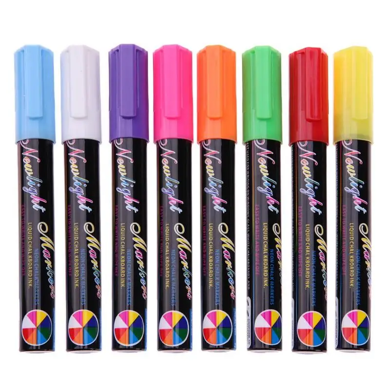 8 Colors Liquid Fluorescent Pen LED Board Erasable Highlighter Chalk