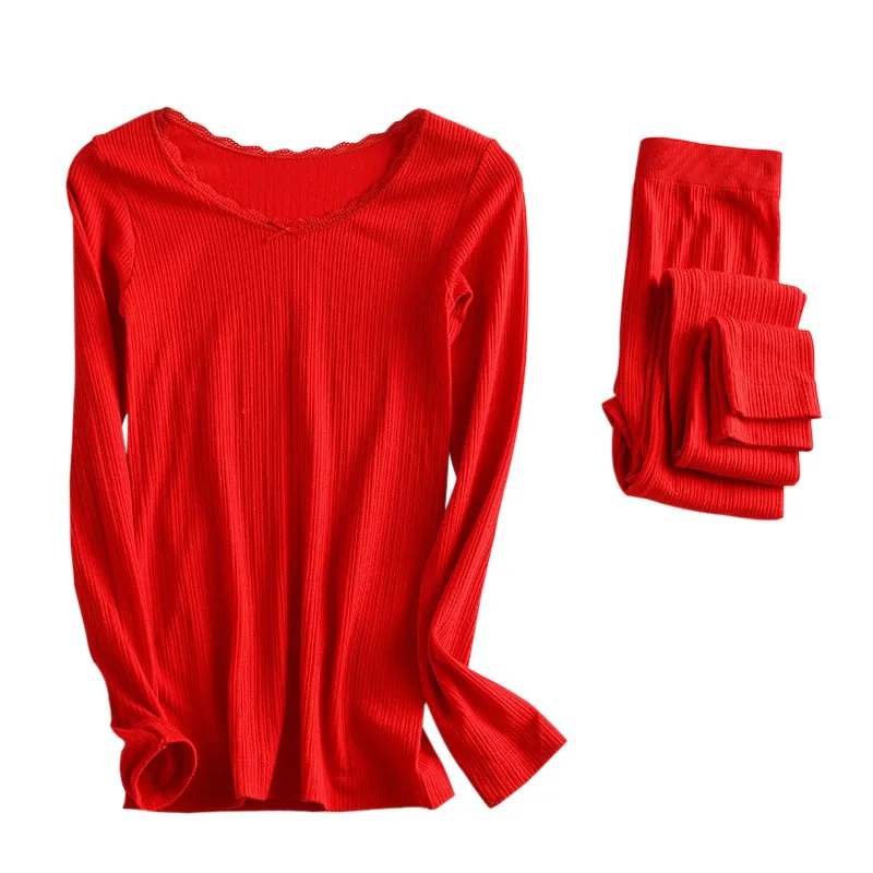 Модные Бесшовные дышащие теплые кальсоны, Дамские Тонкие комплекты нижнего белья, женское зимнее термобелье - Цвет: Красный