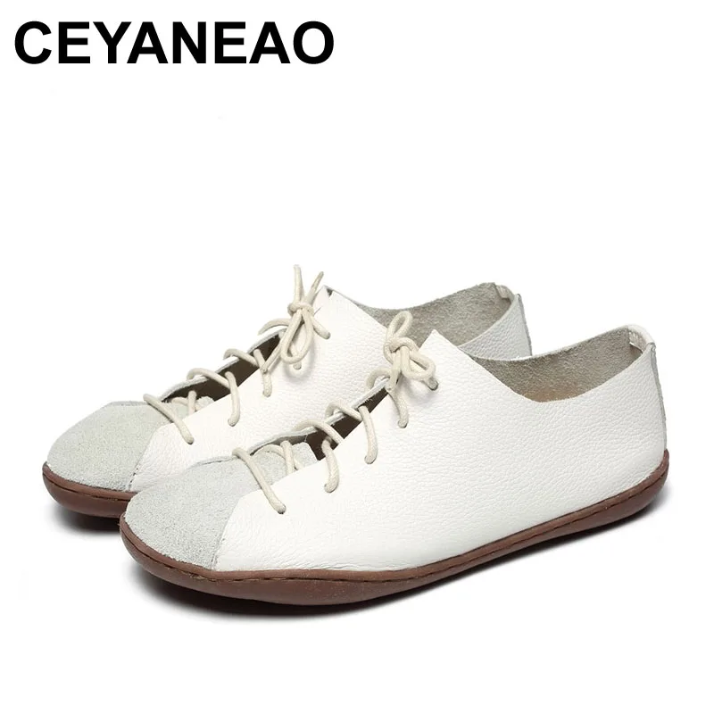 

CEYANEAO 2018 New Arrival Women Shoes Genuine Leather Lace-Up Flats 2062