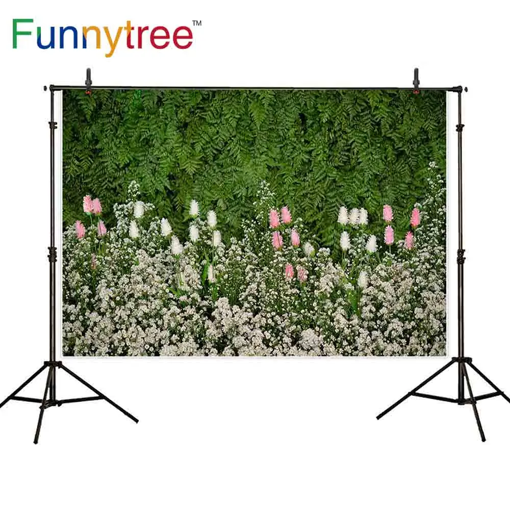 Фоны Funnytree для фотосъемки с зеленым экраном листья Белые Розовые цветы
