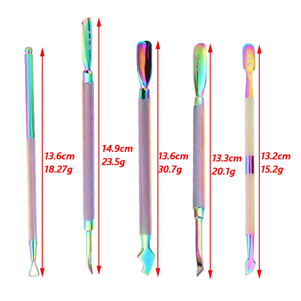 1PC Dual-ended Nail Cuticle Pusher Polish Gel Remover Rainbow Stainless Steel Manicure Nail Care Tools