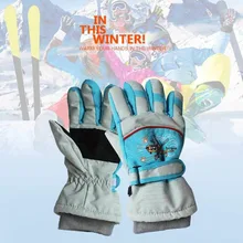 Детские перчатки для катания на лыжах 4-10 лет, теплые зимние перчатки с рисунком для мальчиков и девочек