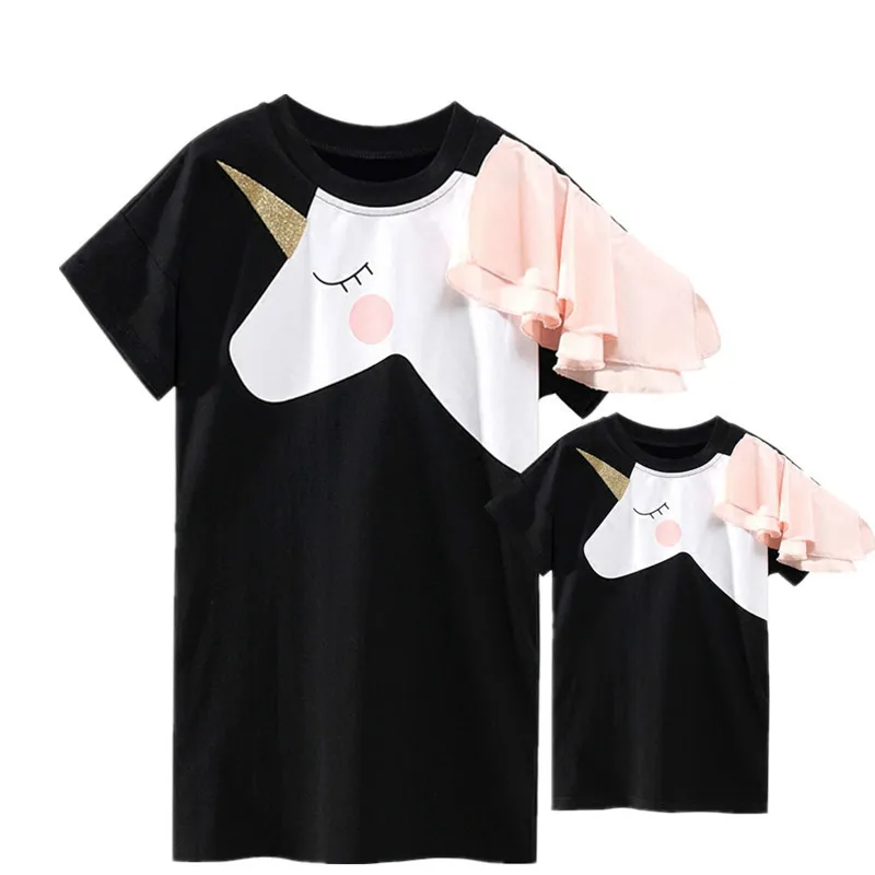 Семейные комплекты; платья для мамы и дочки; платье с единорогом; футболка для мамы; одежда с 3D-принтом «Мама и я»; забавные наряды