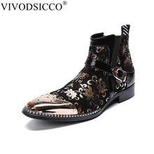 VIVODSICCO/модные мужские ботильоны в роскошном стиле; итальянские деловые модельные туфли с принтом; декоративная застёжка; обувь ковбойские сапоги