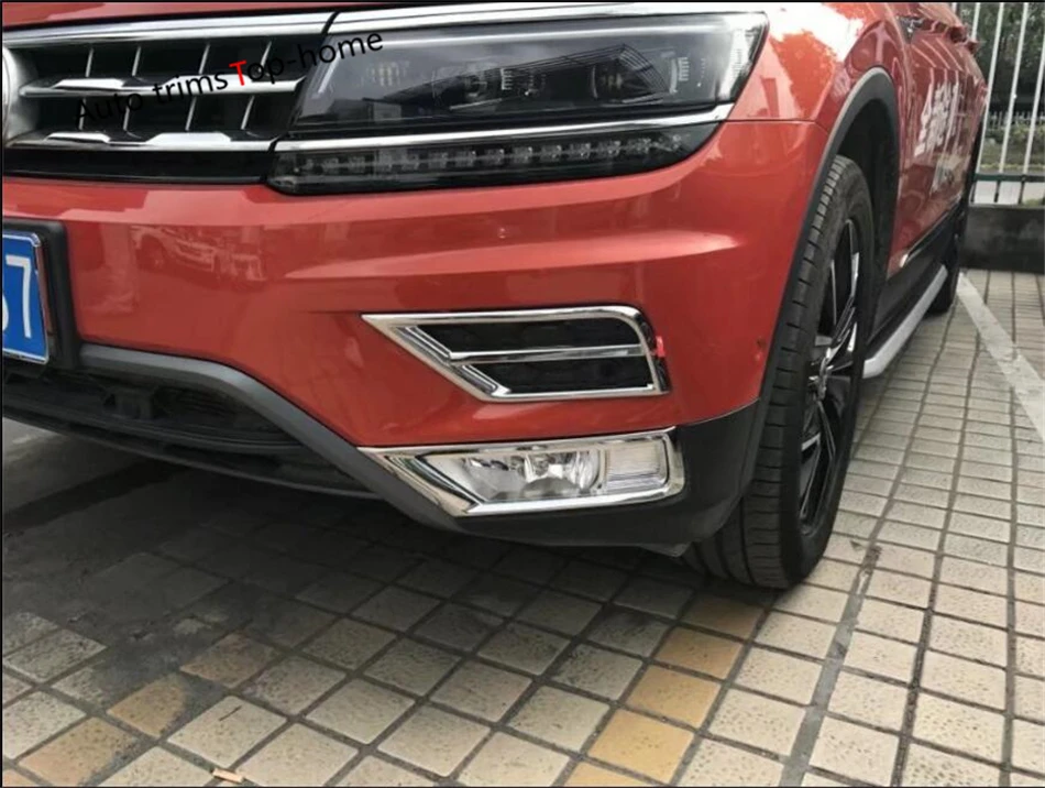 

Yimaautotrims Chrome Front Head Fog Lights Lamp Protector Cover Kit Trim 3 Choice Fit For Volkswagen Tiguan 2016 2017 2018 / ABS