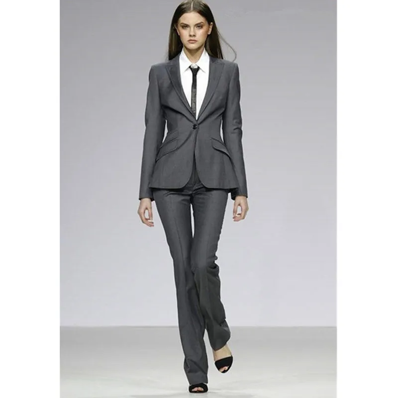 47-1 Custom Gray Women's Formal Uniform Uniform Slim 2 Piece Suits Business Women Work Wear Professional Pants Sets Office Suits