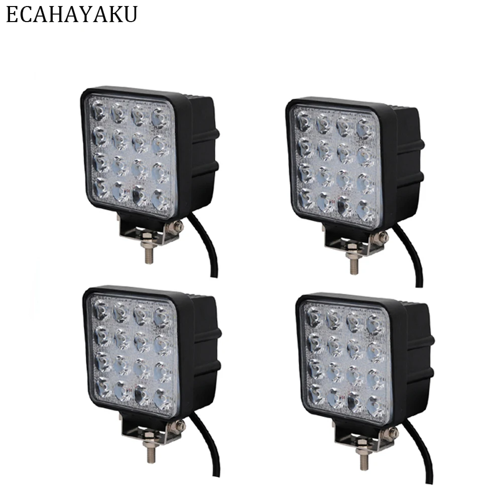

ECAHAYAKU 4Pcs 4 Inch 48W 12V 24V LED Work Light Spot/Flood Square LED Offroad Light Lamp Worklight for Off road ATV Motorcycle