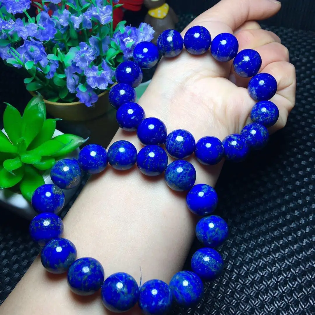 

100% 14-13mm Natural Royal Blue Lapis Round Bracelets Lazuli Gemstone Crystal Stretch Round Bead Bracelet Aaaaa Drop Shipping