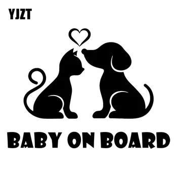 

YJZT 17.2X12.7CM Cat And Dog Pet Love Creative Trunk Decal BABY ON BOARD Fashion Car Sticker C25-0258
