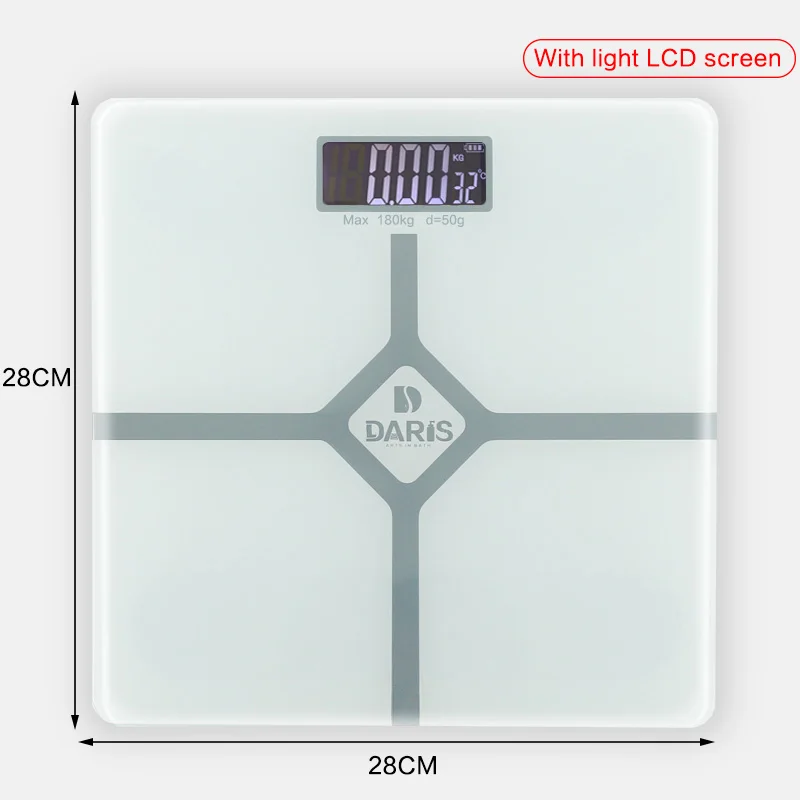 SDARISB весы для ванной, напольные, умные, электрические, цифровые весы, весы для здоровья, закаленное стекло, ЖК-дисплей, 180 кг/50 г - Цвет: 28x28cm  white
