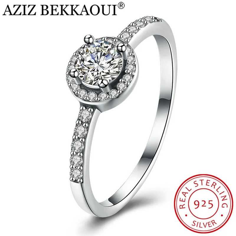 

AZIZ BEKKAOUI 925 Sterling Silver Clear CZ Rings for Women Female Round Radiant Elegance Engagement Ring Wedding Jewelry Gift