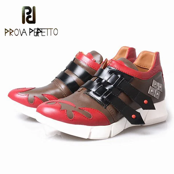 

Prova Perfetto Fashion Mixed Color Women Casual Shoes Increased Thick Heel Wedge Leather Belt Rivet Casual Women Leisure Shoes