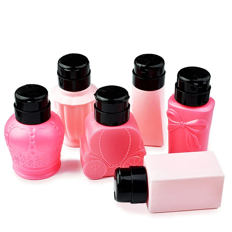 

Pink Empty Pump Alcohol Dispenser Press Nail Polish Remover Cleaner Bottle Make Up Refillable Container Manicure Tools