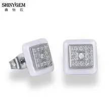 ShinyGem черные белые серьги-гвоздики из керамики круглые/квадратные серьги из нержавеющей стали AAA Белые циркониевые корейские серьги для женщин