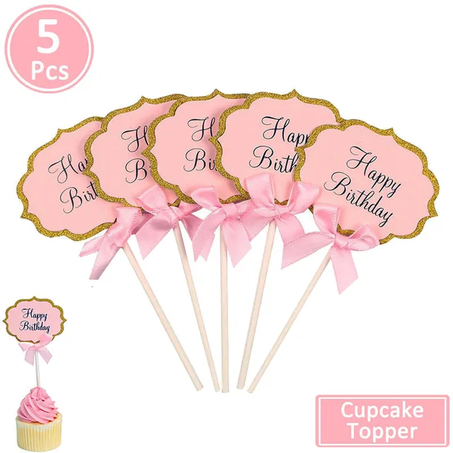First Birthday One Cupcake Topper 1st Years Boy Girl DIY Party Decorations 1 Year Old Baby Birthday Decor Kids 5pcs pink birthday