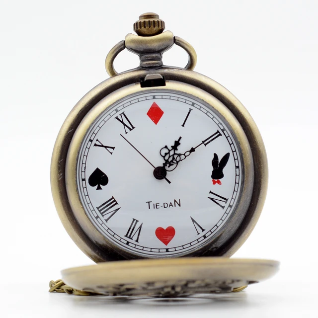 Retro Alice in Wonderland Roman Numerals and Poker Rabbit Dial ESWN Quartz Pocke Retro Alice in Wonderland Roman Numerals and Poker Rabbit Dial ESWN Quartz Pocke