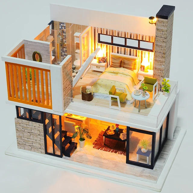 Doll House Wooden Furniture Diy House Miniature Box Puzzle Assemble 3D Miniaturas Dollhouse Kits Toys For Children Birthday Gift 4