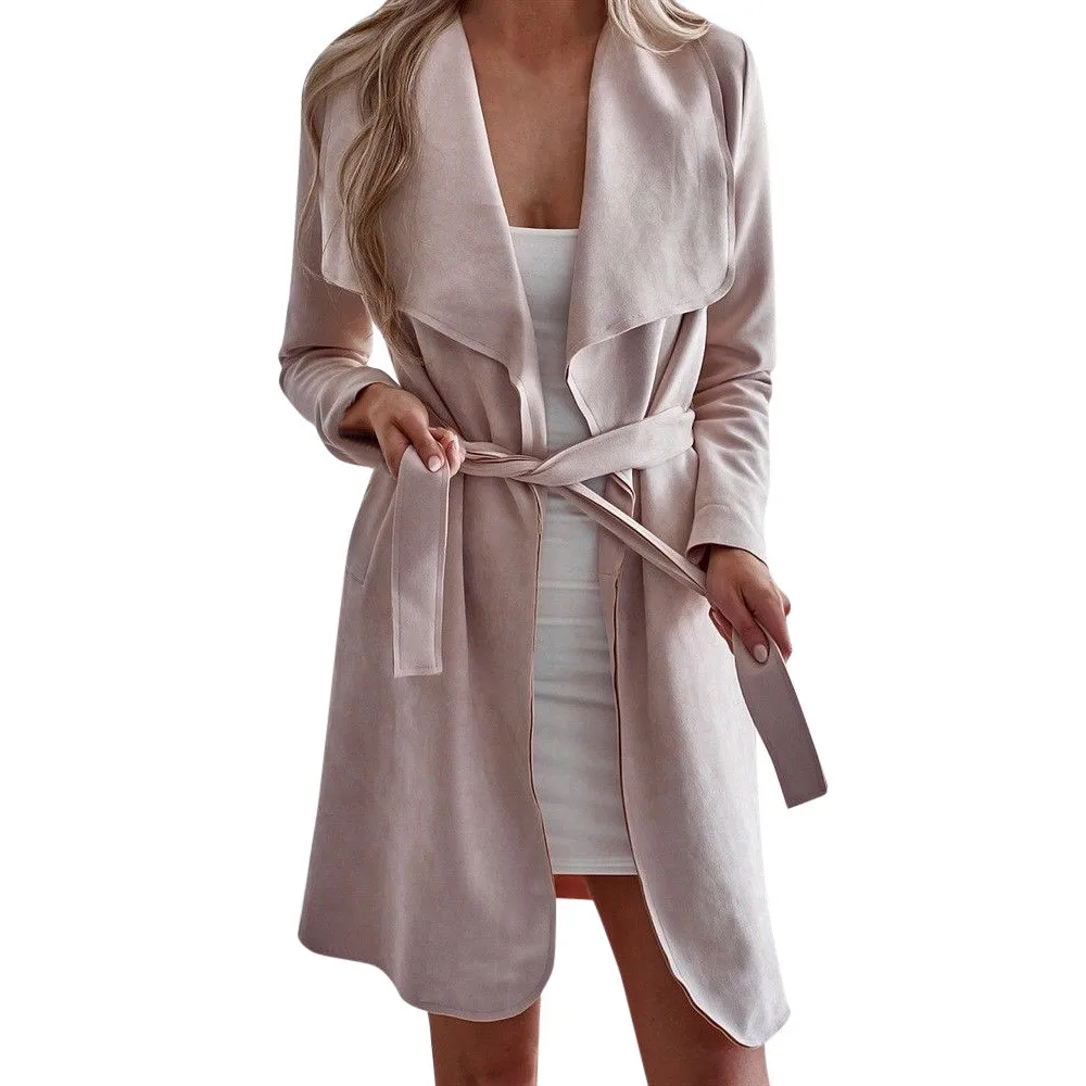 Womens Winter Woolen Waterfall Jacket Coat Ladies Belted Cardigan