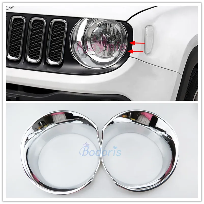 

Headlight Cover Front Lamp Overlay Trims Frame Protector 2016-2017 ABS Chrome Car Styling For Jeep Renegade Accessories