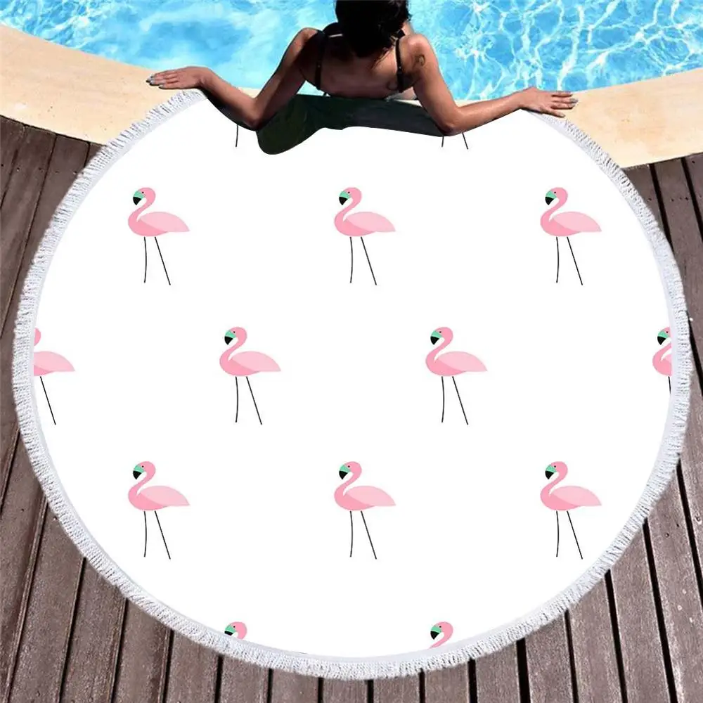 Круглое пляжное полотенце с милым принтом Фламинго большая круглая Одежда для собак с кисточками толстые и мягкие полотенца коврик для йоги - Цвет: Светло-серый