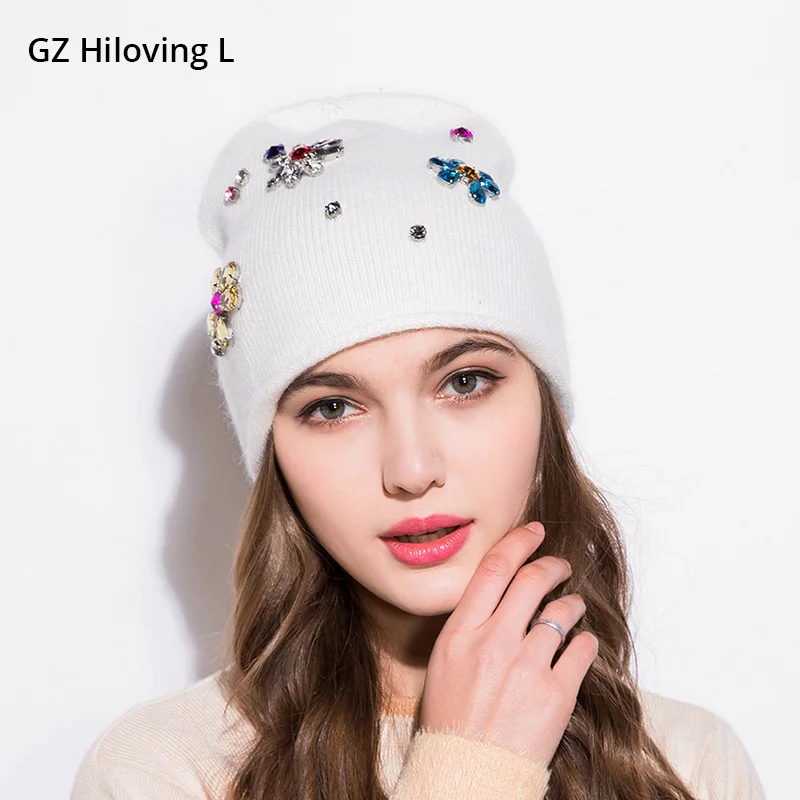 Женские вязаные шапки GZHilovingL мягкие теплые из шерсти с алмазами на осень и