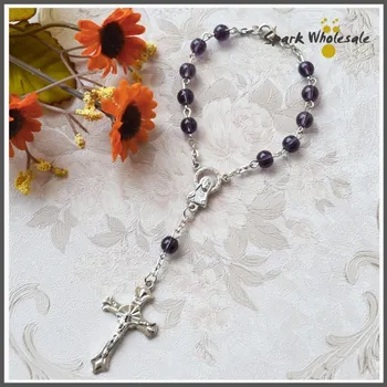 

50pcs/lot Religious 6mm Purple Glass Rosary Mini Rosary Children's Communion Fatima Rosary Bracelet Baby's Baptism Favors
