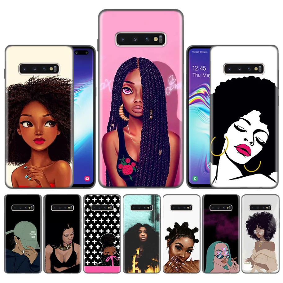 

Case Coque for Samsung Galaxy S10 S9 S8 Plus 5G A30 A50 A70 A40 A20 A10 Note 8 9 10 Cover Bags Falls Afro Girls Black Women art