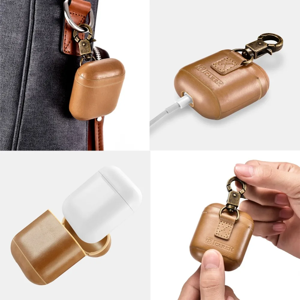 Earphone Case For Apple Airpods Case Leather with Buttons headphone Case For Airpods accessories Protective wireless Cover