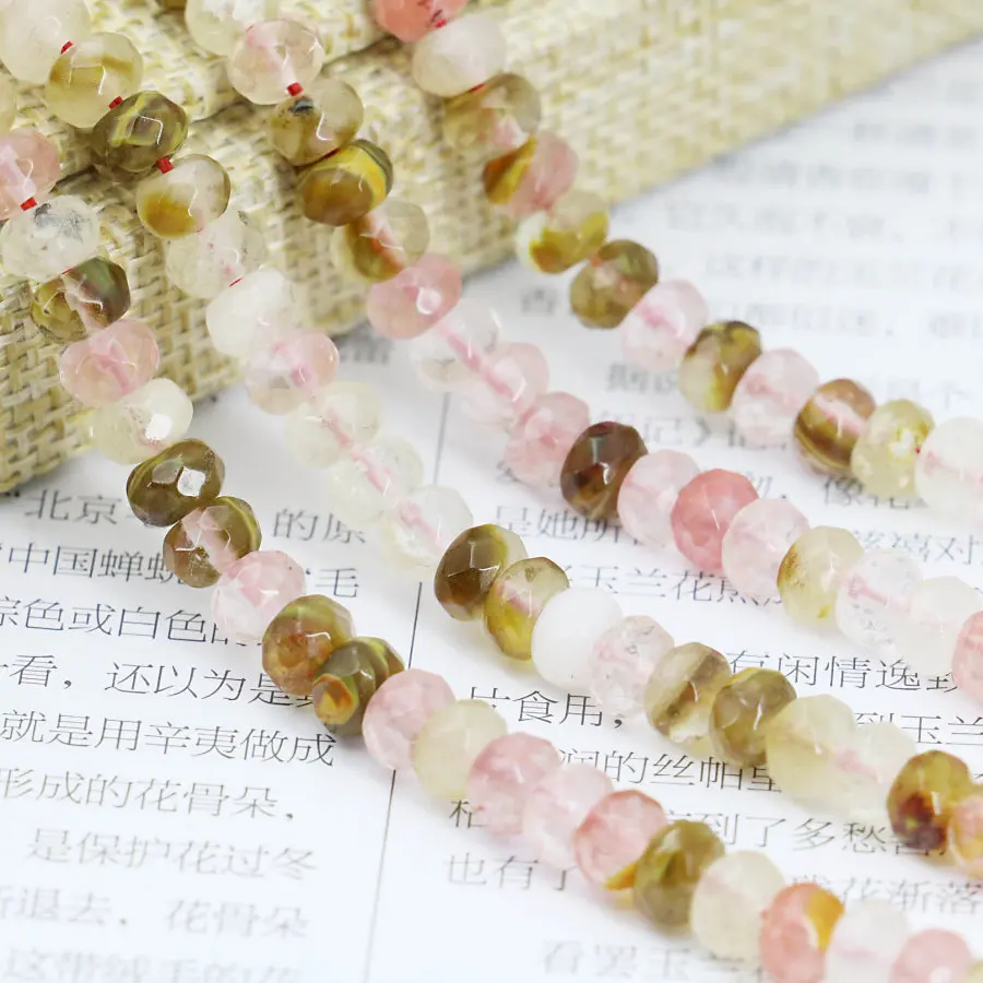 

4*6mm New Accessories Pink&Black Watermelon Tourmaline Abacus Beads Crafts Loose Beads Natural Stone Faceted Women Girls Gifts
