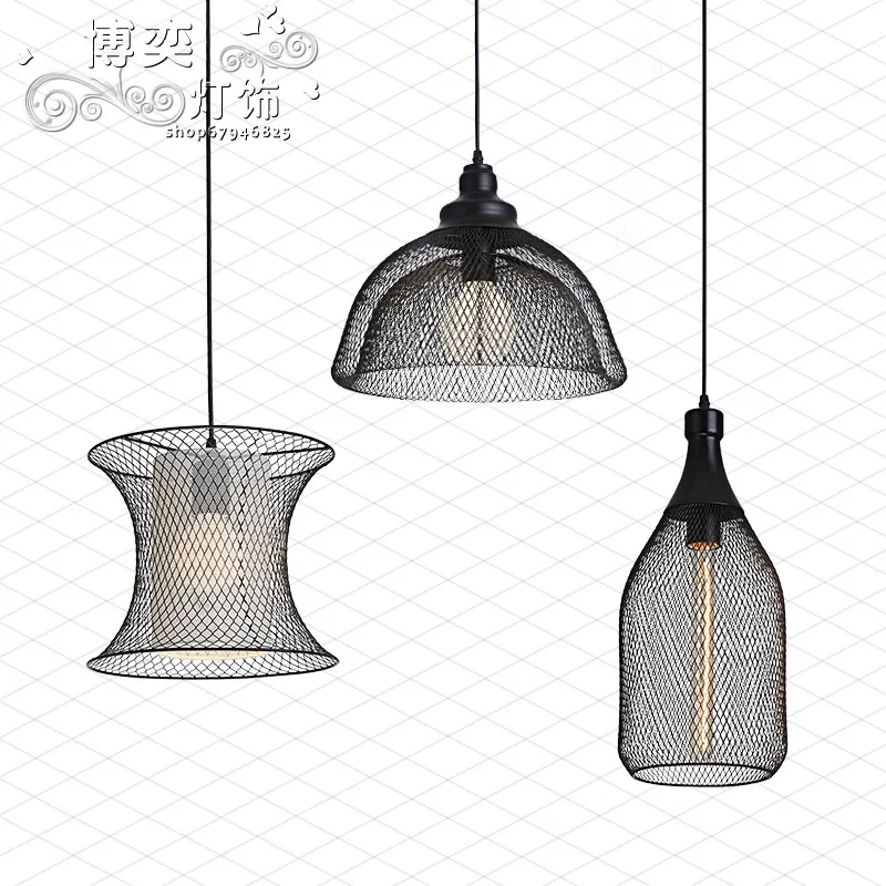 

RH Villa American industrial retro loft Metal Mesh Net Pendant Lamp Iron Aisle Hanging Light Porch Loft Pendant Light Fixtures