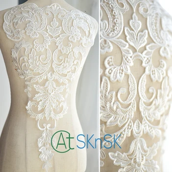 

AtSKnSK French cotton lace flower lace fabric off white Cotton embroidered applique High-end wedding dress accessories Handmade