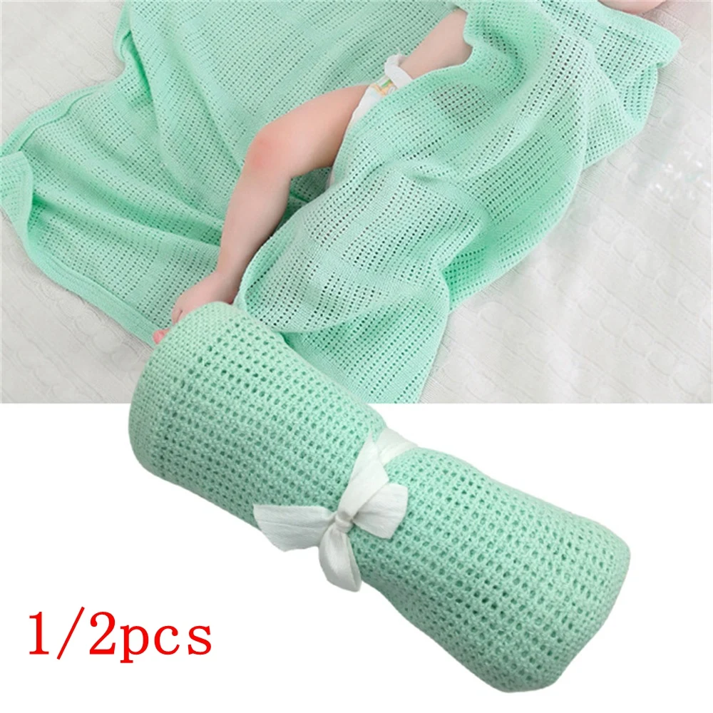 

8 Colors 1/2pcs Infant Baby Blankets 90x70cm Cotton Crochet Prop Newborn Sleeping Bed Supplies Chunky Knit Baby Blankets New