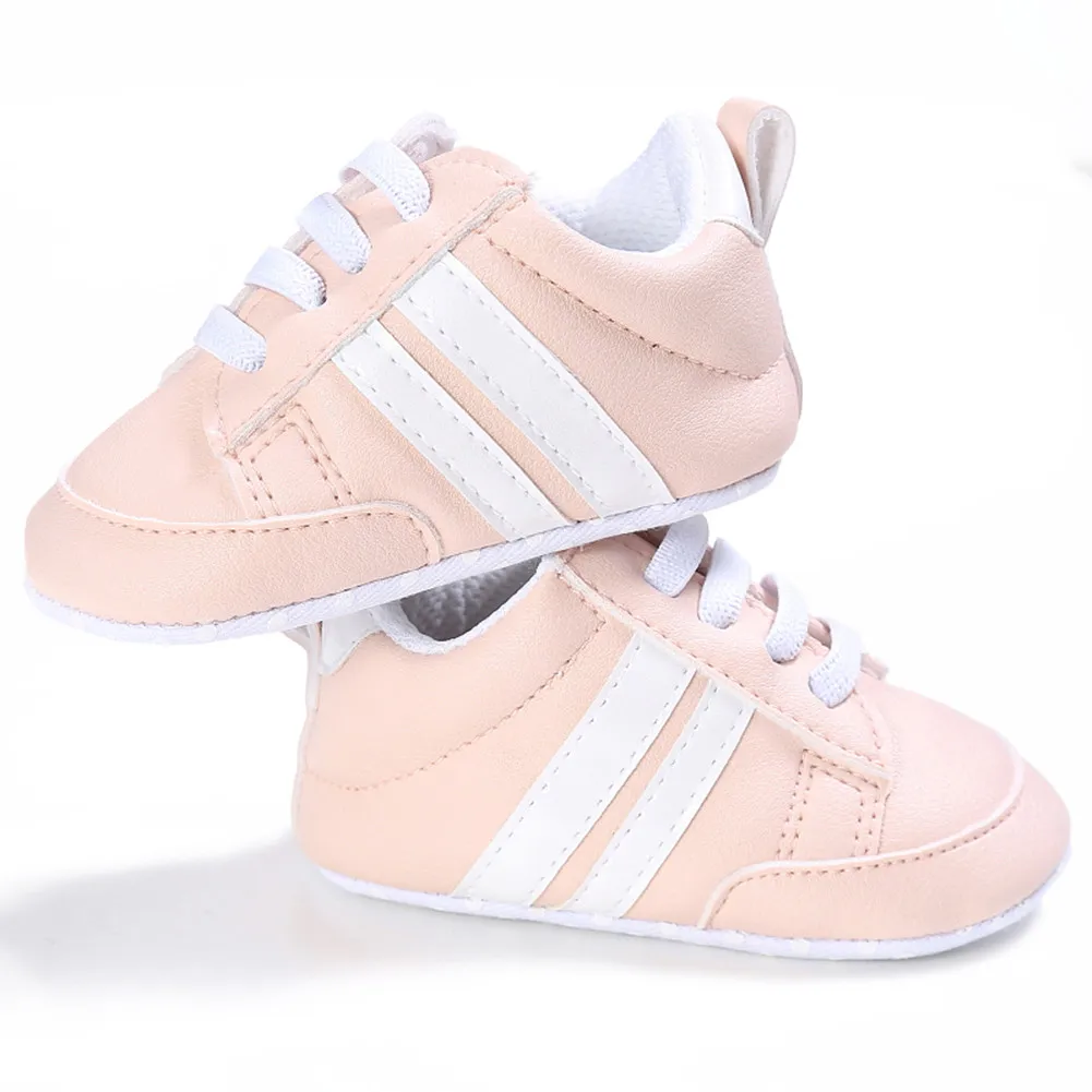 Детские штаны для маленьких мальчиков и девочек детские пинетки для малышей на шнуровке мягкая подошва повседневная обувь для мальчиков и девочек Симпатичные на возраст от 0 до 18 месяцев - Цвет: Pink