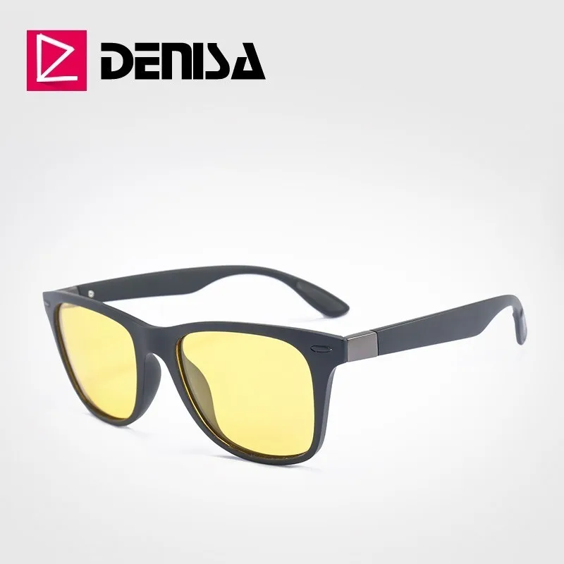 BlackFrame YellowLen DENISA, очки ночного видения,, ультралегкие, TR90, квадратные солнцезащитные очки, мужские, поляризационные, желтые, очки для ночного вождения, UV400, T2310 - Цвет оправы: BlackFrame YellowLen