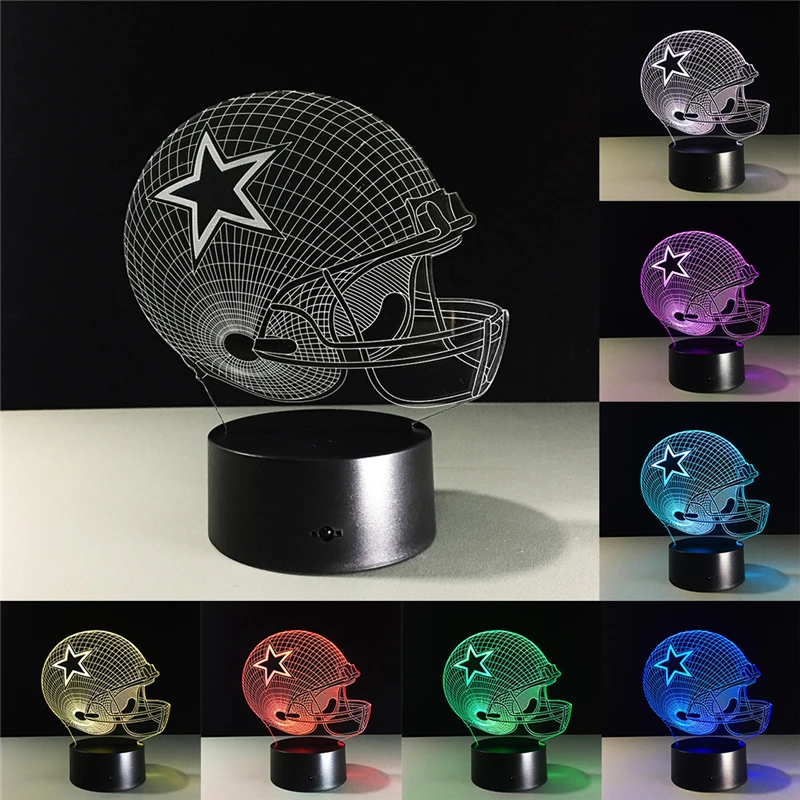 Dallas Cowboys Helmet lamparas 3d led lamp 7 Colors Change acrylic USB LED Table Lamp Kids Gift Creative Night Lamp Home Decor