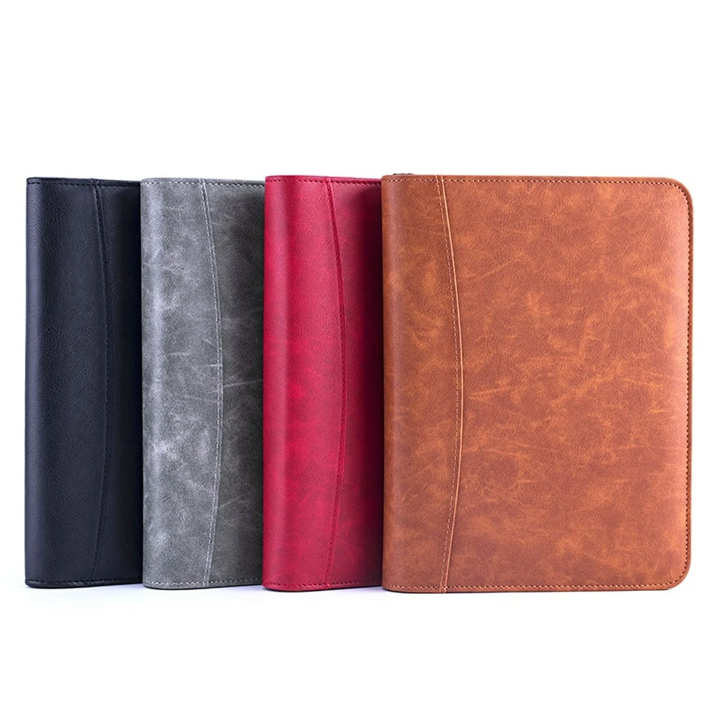 

Business office leather padfolio, Zippered manager folder/multi function personal agenda planner organizer notebooks A5