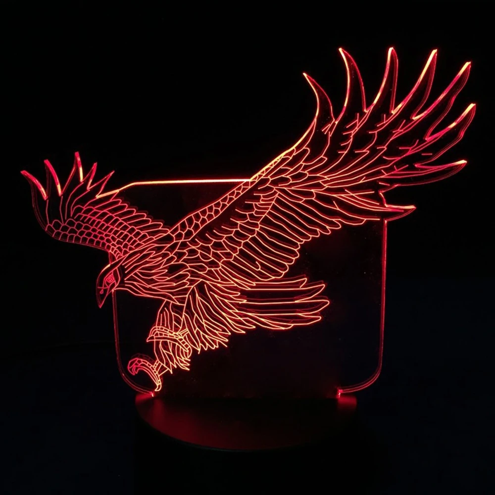 Удивительные 3D светодиодный красочная настольная лампа Летающий большой орел Форма светильник ночник для офиса отеля Спальня спать Декор