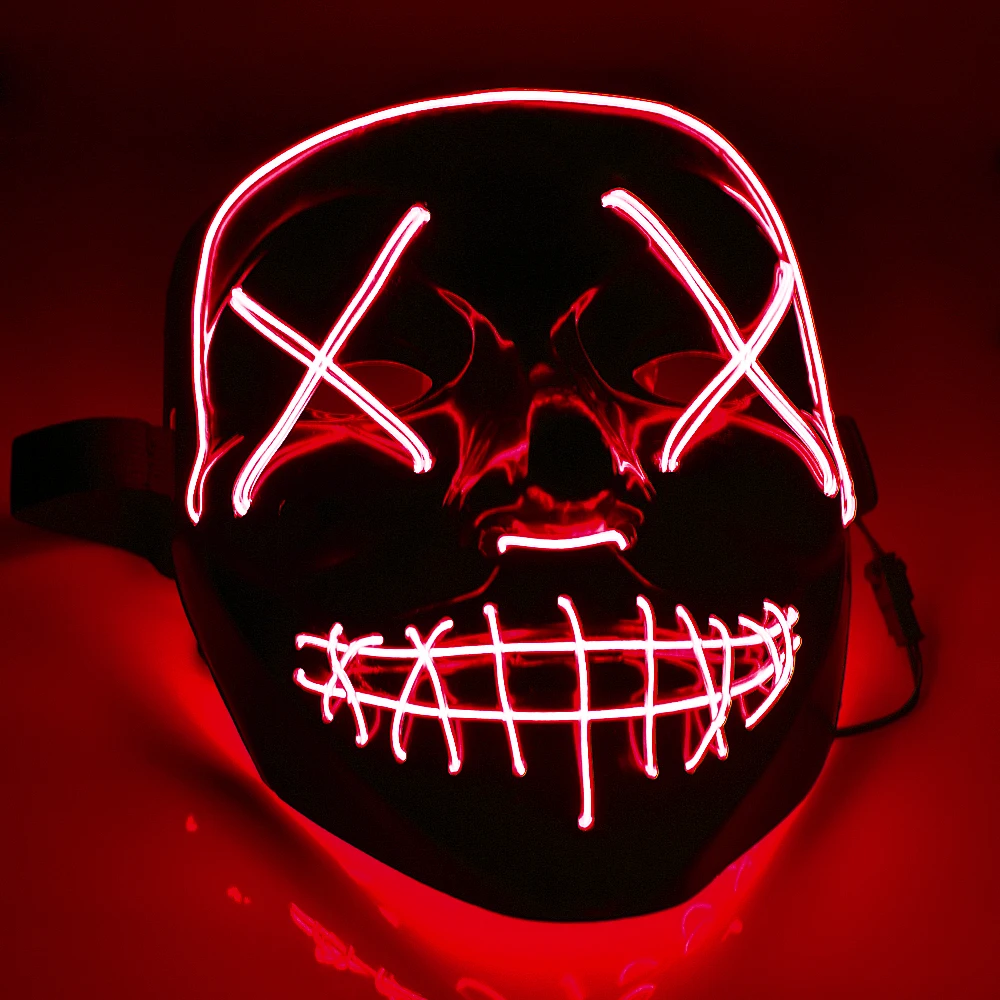 Светодиодный Хэллоуин маска неоновый вечерние страшно чистки маска, подарок ко дню рождения с Фестиваль взрослых световой светильник светятся в темноте с жутким черепом Косплэй