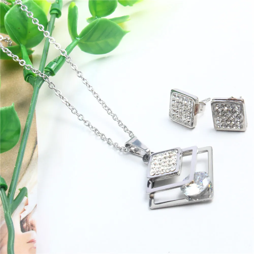 Xuanhua Fashion Stainless Steel Geometry Zircon Wedding Jewelry Sets