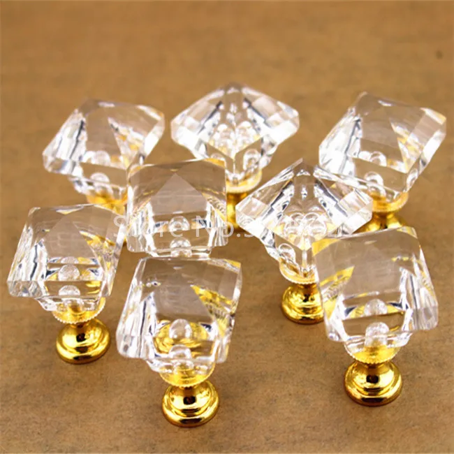 

2 Pcs/lot Square Shape Crystal Cabinet Knobs Drawer Pull Handle DIY Include Screw
