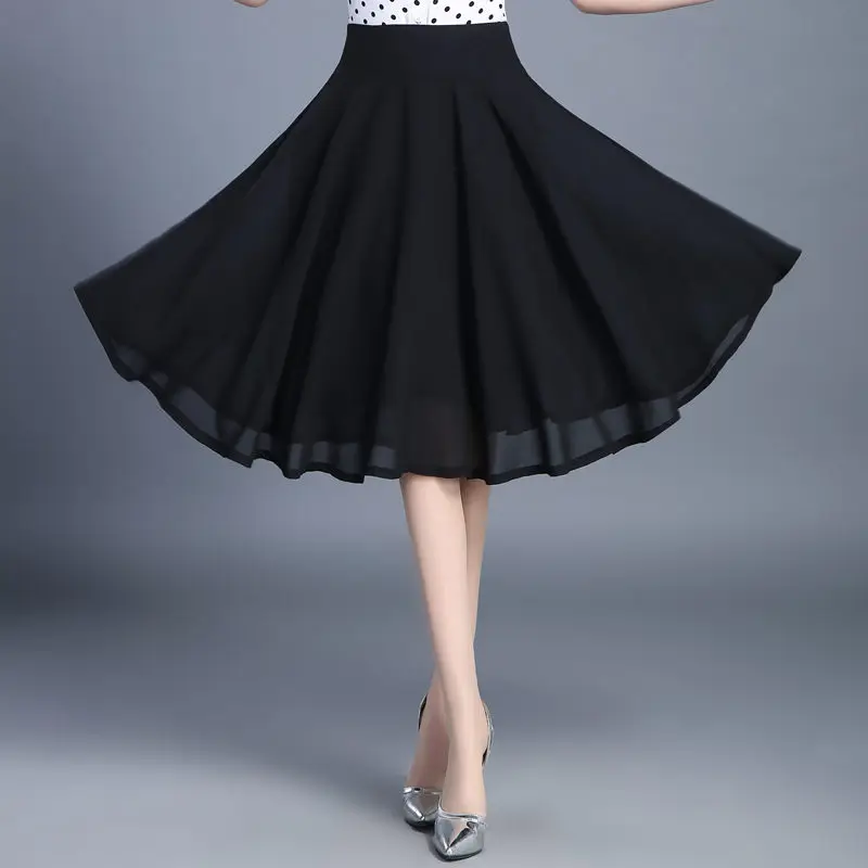 Летний Для женщин Высокая талия плиссированные трапециевидные Юбки Женский Винтаж плиссированная юбка женская плюс Размеры с эластичной резинкой на талии, юбка средней длины Z96