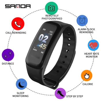 

SANDA Smart Watch IP67 Waterproof Bluetooth Fitness Tracker Heart Rate Men Women Smart Bands for Android IOS Intelligent Clock